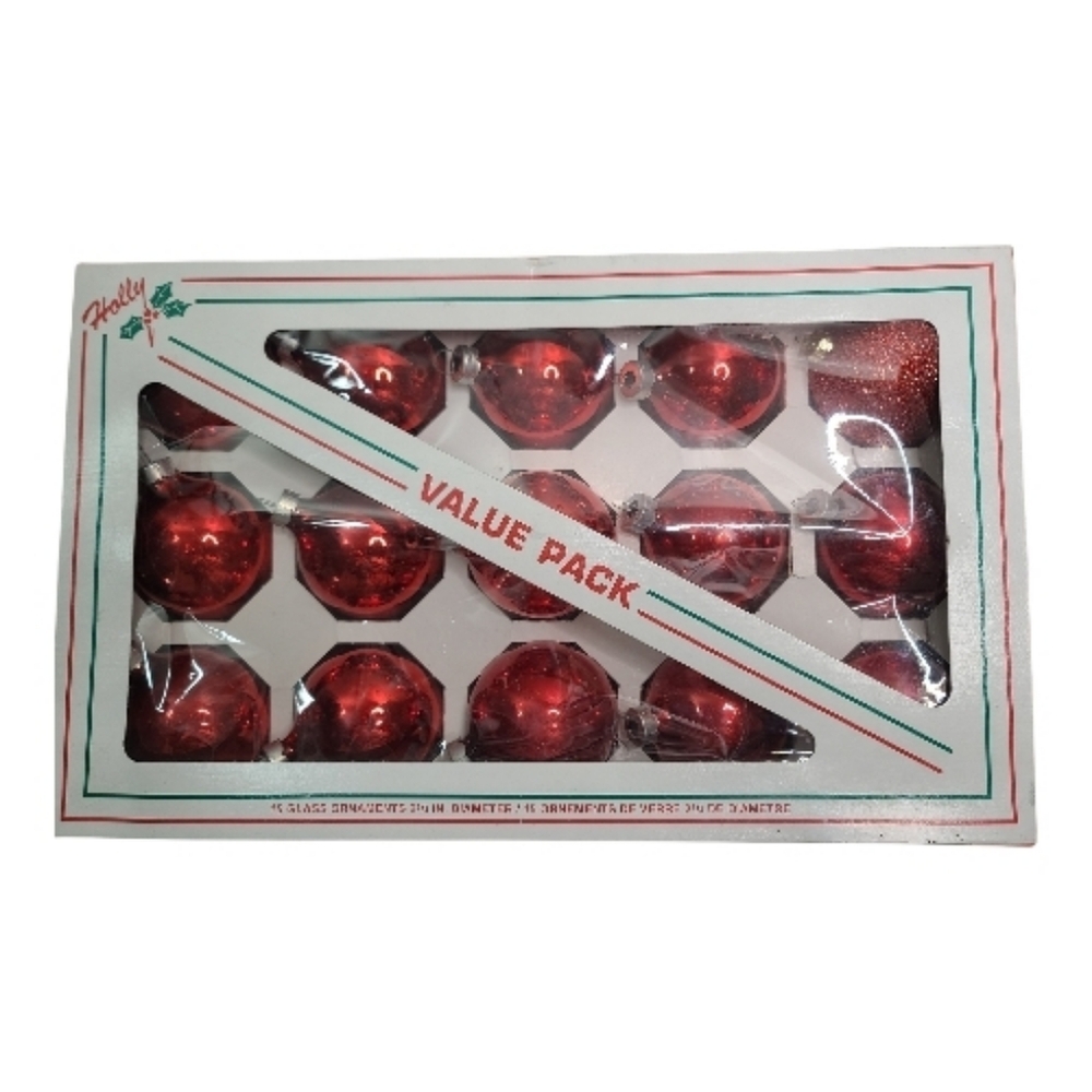 Vintage Holly RED Mercury Glass Ornaments 15 In Original Box